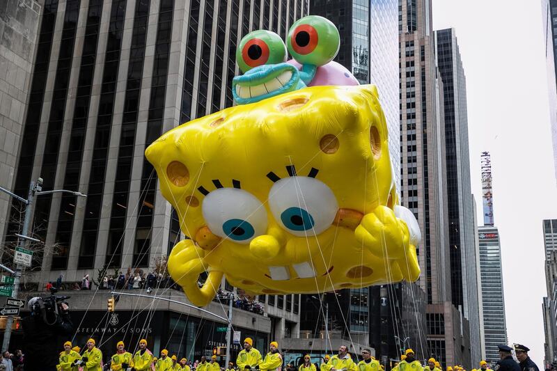Spongebob Squarepants balloon makes its way down New York's Sixth Avenue during the Macy's Thanksgiving Day Parade  in New York.  AP