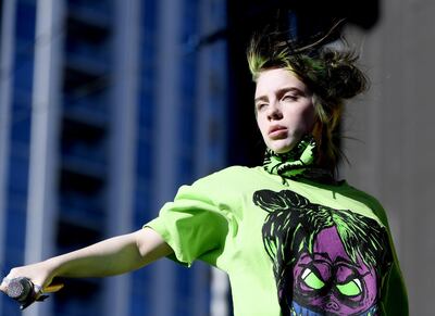 LAS VEGAS, NEVADA - SEPTEMBER 21: Billie Eilish performs onstage during the 2019 iHeartRadio Music Festival and Daytime Stage at the Las Vegas Festival Grounds on September 21, 2019 in Las Vegas, Nevada.   Bryan Steffy/Getty Images/AFP
== FOR NEWSPAPERS, INTERNET, TELCOS & TELEVISION USE ONLY ==
