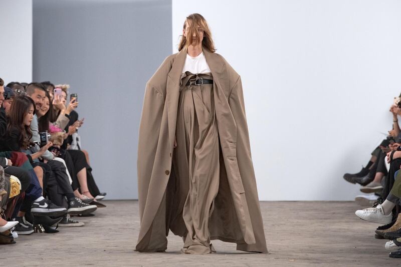 Korean designer Kiminte Kimhekim showcased these extreme high-waist trousers during the first day of Paris Fashion Week.  EPA