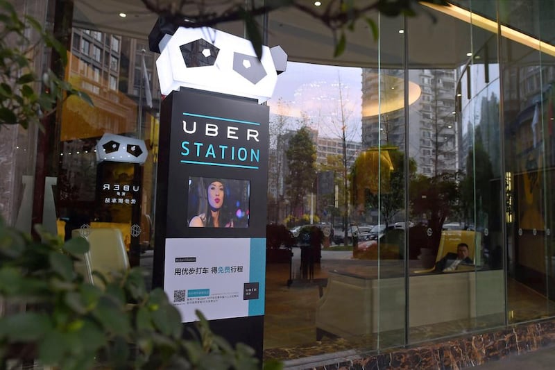 An Uber Station outside a hotel in Chengdu, in southwest China’s Sichuan province. AFP