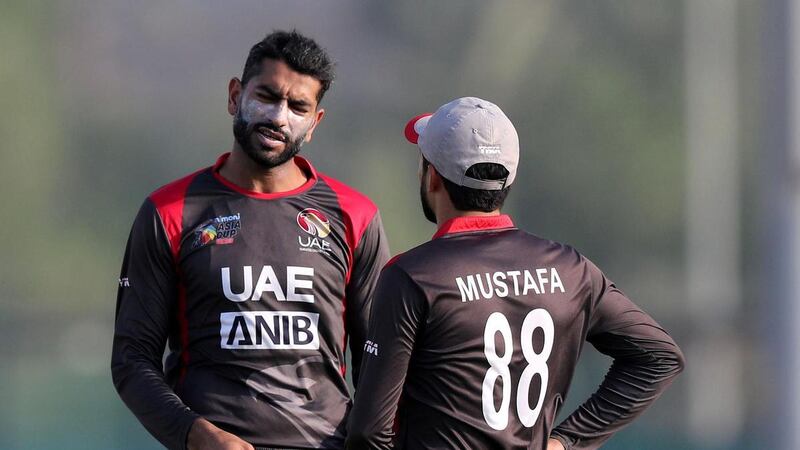 Ahmed Raza, left, was elevated to UAE captain by coach Dougie Brown. Chris Whiteoak / The National