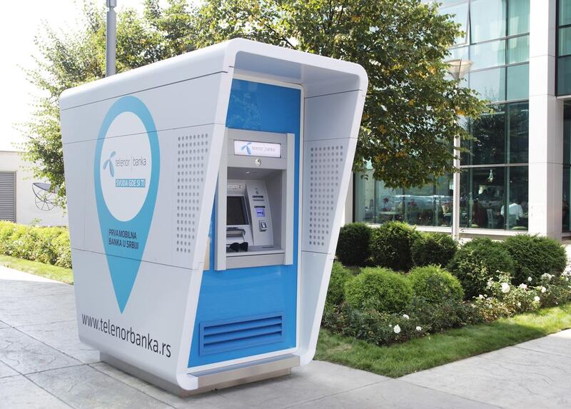 A Telenor Banka ATM. Telenor Banka, Serbia’s first purely mobile bank, launched in September 2014. Courtesy Telenor Banka