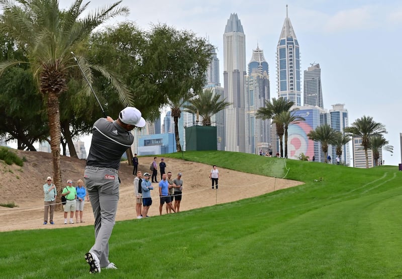 David Lipsky of the United States plays a shot during the second round of the Omega Dubai Desert Classic. AFP