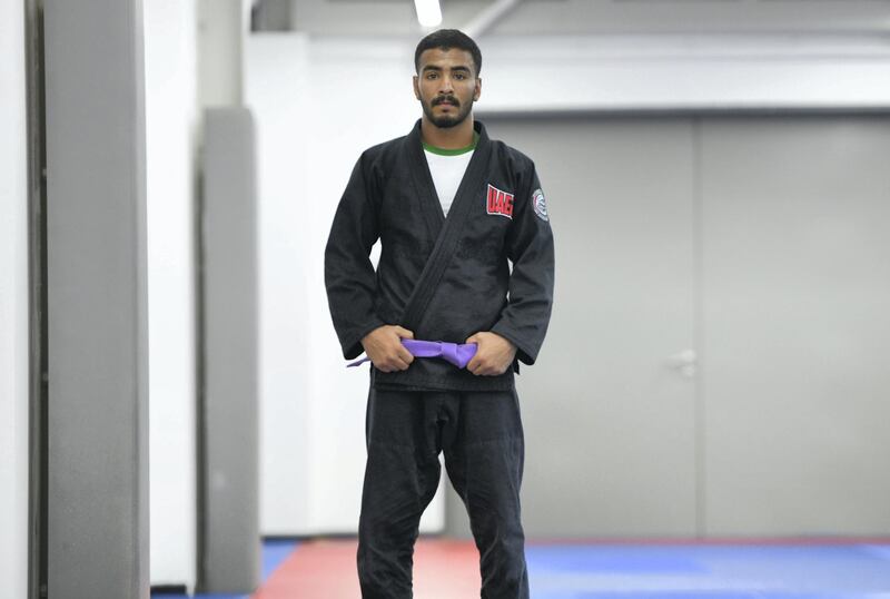 Abu Dhabi, United Arab Emirates - Hamad Nawad, Emirati who won gold for Jiu-Jitsu Championship at the 2018 Asian Games in Jakarta at the Mubadala Arena. Khushnum Bhandari for The National