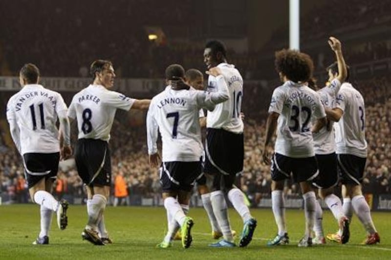 Tottenham Hotspur have much improved since the arrival of Scott Parker, second left, and Emmanuel Adebayor, centre.