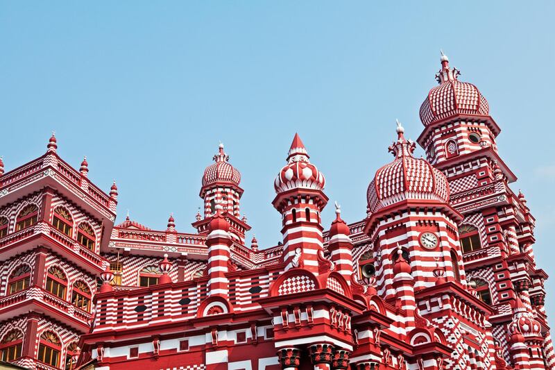 Jami Ul-Alfar Mosque is on 2nd Cross Street in Pettah, in Colombo, Sri Lanka. Photo: Getty Images