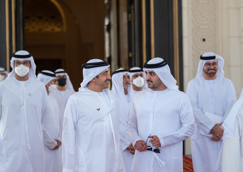 Sheikh Maktoum bin Mohammed, Deputy Prime Minister, Finance Minister and Deputy Ruler of Dubai, with Sheikh Abdullah bin Zayed, Minister of Foreign Affairs and International Co-operation. Photo: Wam