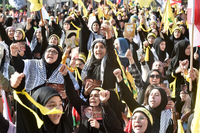Hezbollah supporters in southern Beirut. Mr Nasrallah's address was eagerly awaited by followers. EPA