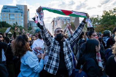 Supporters of both Palestine and Israel face off in duelling protests at Washington Square Park in New York City on Tuesday. AFP