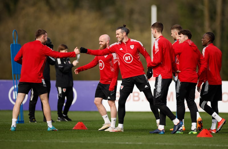 Wales' Gareth Bale and teammates during training. Reuters
