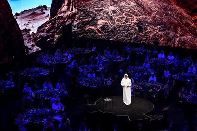 Ahmed AlKhateeb, chairman of the Saudi Commission for Tourism and National Heritage, on stage. Courtesy Tom Dulat / Getty 