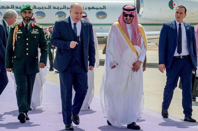 Prince Badr welcomes Mr Benabderrahmane in Jeddah. AFP