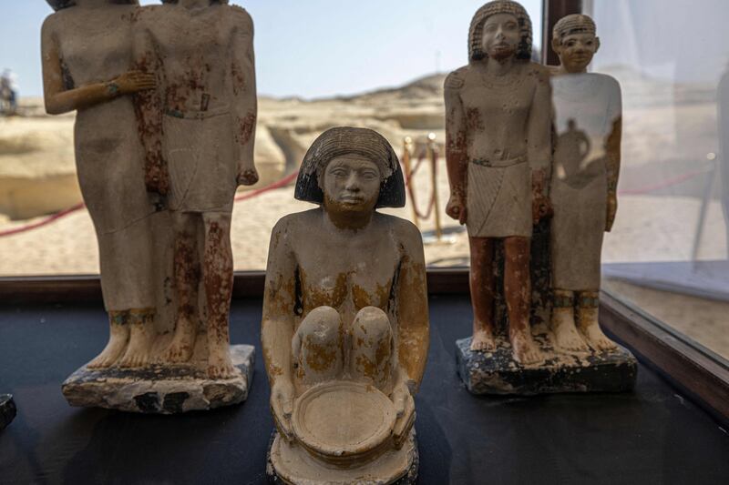 Artefacts on display at Saqqara. The Unesco World Heritage site contains more than a dozen pyramids. AFP  