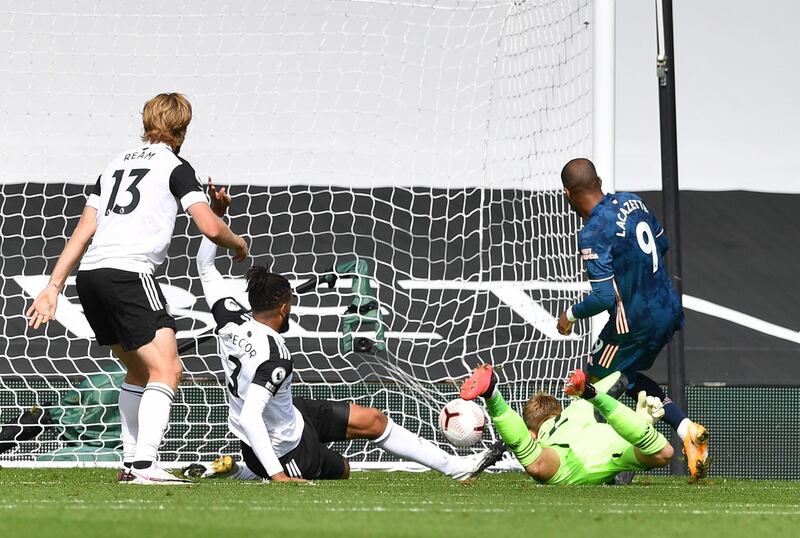 Alexandre Lacazette of Arsenal opens the scoring for Arsenal. EPA