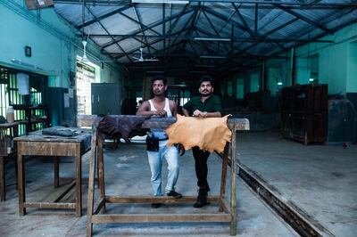 The first Chamar Studio was set up in the home of Sachin Bhima Sakhare, left, seen here with artist Sudheer Rajbhar. Photo: Debdeep Roy  