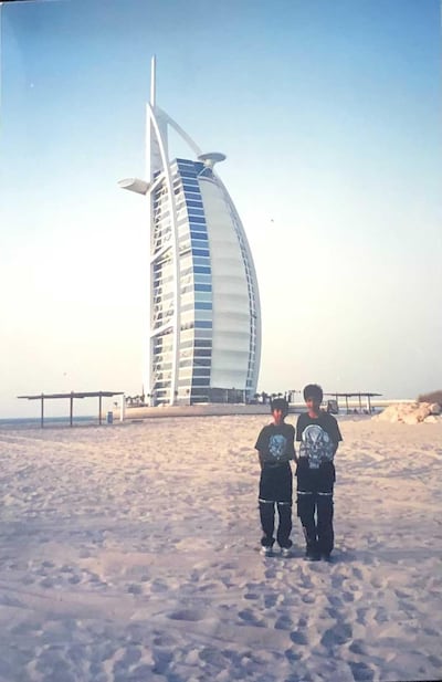 Abu Dhabi residents residents Omeir Nasir, left, and Owais Nasir, right, visit the Burj Al Arab between 1999 and 2002. Courtesy: Sarwat Nasir