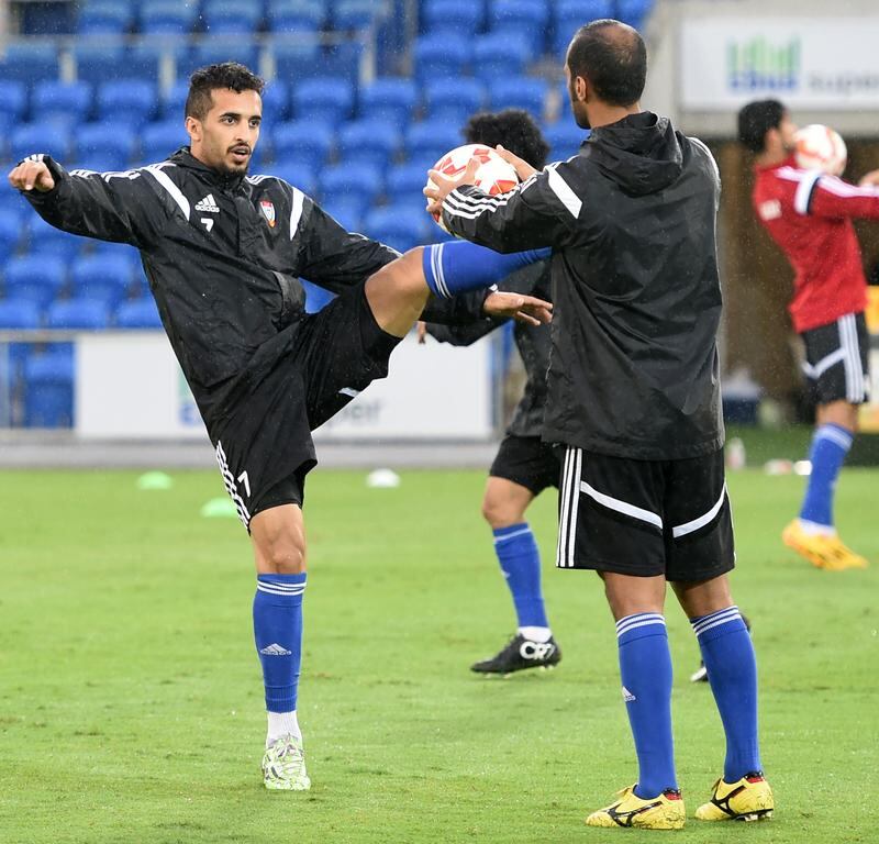 Ali Mabkhout during a UAE national football team training session at Robina Stadium, Gold Coast, Australia. December 28 2014. Photo Courtesy: UAE FA