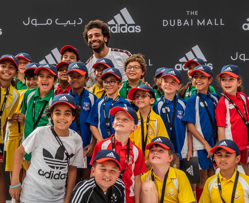 On March 23 Egyptian footballer and Mohamed Salah, held a children’s press conference with Adidas, where kids asked their footballing hero questions. Later he also took part in a penalty shoot out with the children. Courtesy Adidas