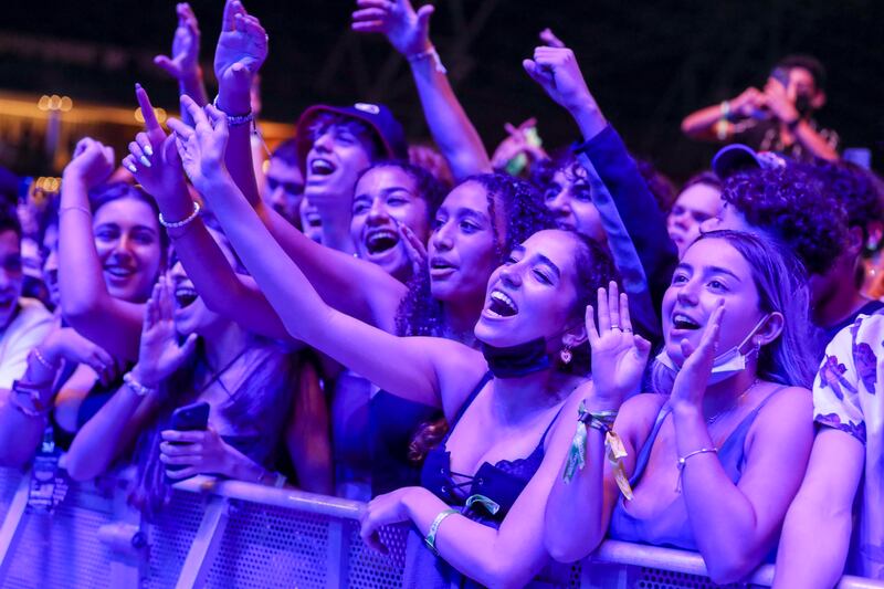 Fans of British rapper Stormzy cheer him on at Etihad Park, Yas Island.