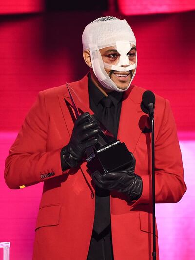 In this handout image courtesy of ABC singer The Weeknd accepts his awards during the 2020 American Music Awards at the Microsoft theatre on November 22, 2020 in Los Angeles.  - RESTRICTED TO EDITORIAL USE - MANDATORY CREDIT "AFP PHOTO / Courtesy of ABC" - NO MARKETING - NO ADVERTISING CAMPAIGNS - DISTRIBUTED AS A SERVICE TO CLIENTS
 / AFP / American Broadcasting Companies, Inc. / ABC / RESTRICTED TO EDITORIAL USE - MANDATORY CREDIT "AFP PHOTO / Courtesy of ABC" - NO MARKETING - NO ADVERTISING CAMPAIGNS - DISTRIBUTED AS A SERVICE TO CLIENTS
