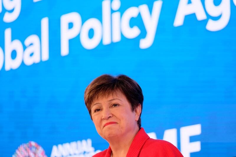 IMF Managing Director Kristalina Georgieva holds a press conference at the IMF's headquarters in Washington during the annual meetings of the IMF and World Bank. Reuters