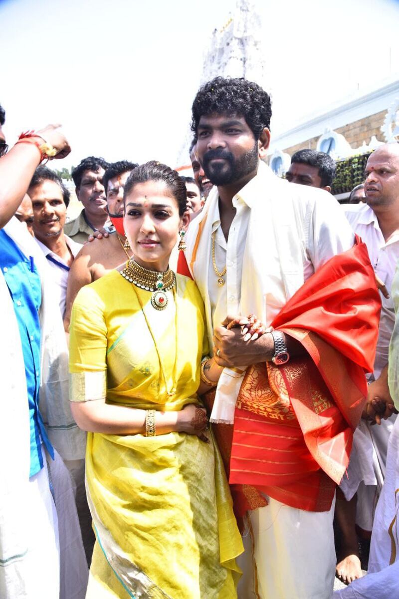 South Indian superstar Nayanthara and film director Vignesh Shivan at Venkateswara Temple, popularly known as Tirumala Temple, to offer prayers one day after their star-studded wedding. All photos: Pallav Paliwal for The National