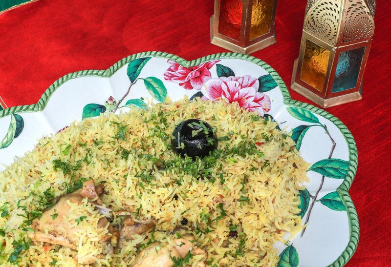 Abu Dhabi, United Arab Emirates, April 12, 2021.  Ramadan Recipes.  Ramadan dishes by Ashwaq Abdolmonem.  Kabse.
Victor Besa/The National
Section:  AC
Reporter:  Hanan Sayed Worrell