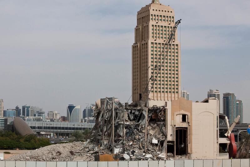 DUBAI, UNITED ARAB EMIRATES,  January 29, 2013. The old Hard Rock Cafe being demolished on Sheikh Zayed road next to the American University Of Dubai. (ANTONIE ROBERTSON / The National)