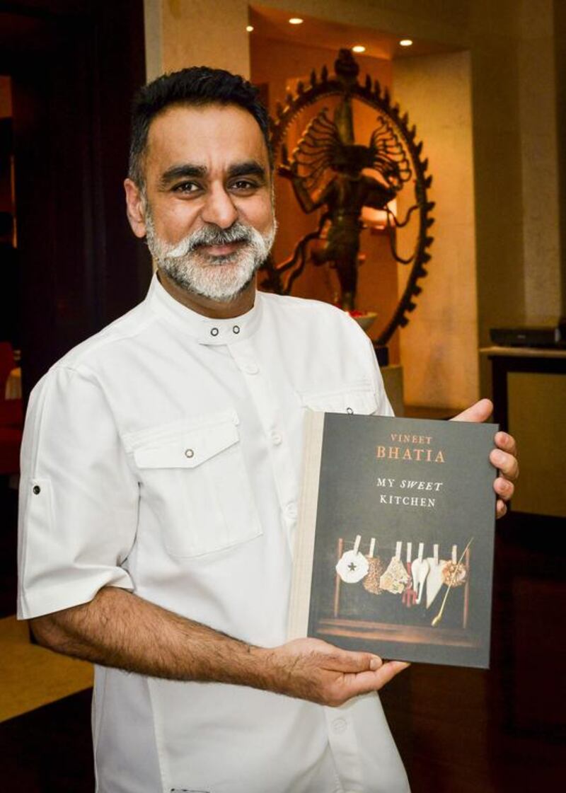 Celebrity chef Vineet Bhatia launching his new cookbook, My Sweet Kitchen, at his Dubai restaurant, Indego by Vineet. Courtesy House of Comms