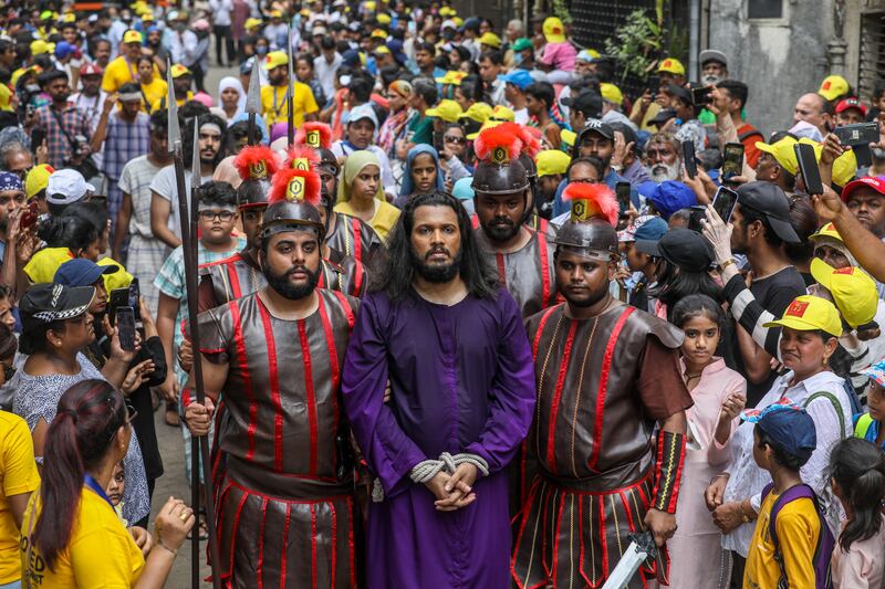 A re-enactment of the Stations of the Cross on Good Friday in Mumbai, western India. EPA