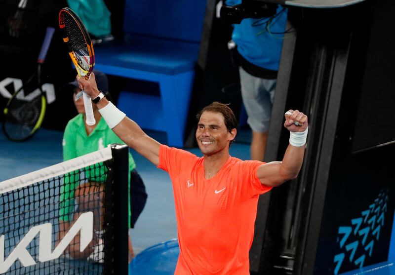 Rafael Nadal celebrates after beating Michael Mmoh. Reuters