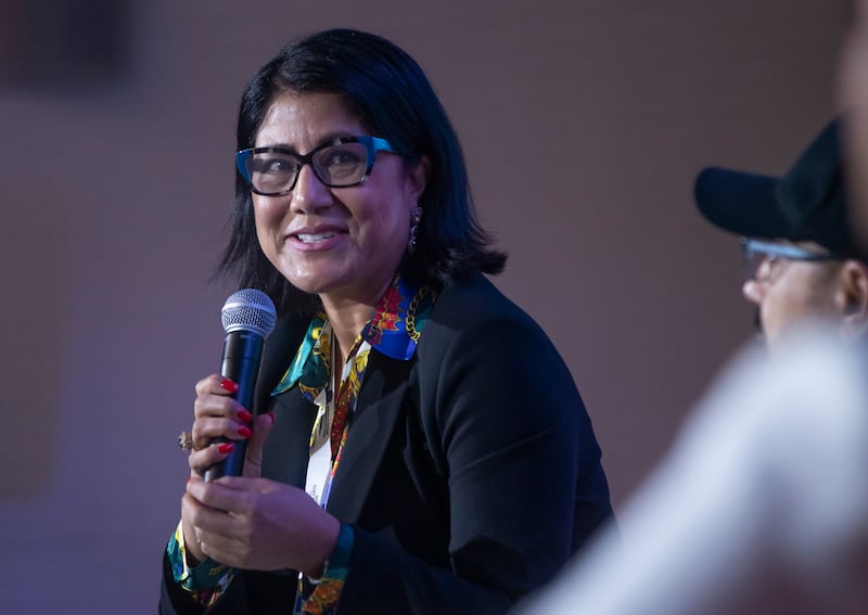 Deepa Chipalu Joshi, co-chief executive of Incessant Rain Studios and special adviser of Women in Animation Nepal, at the Abu Dhabi conference. Leslie Pableo for The National