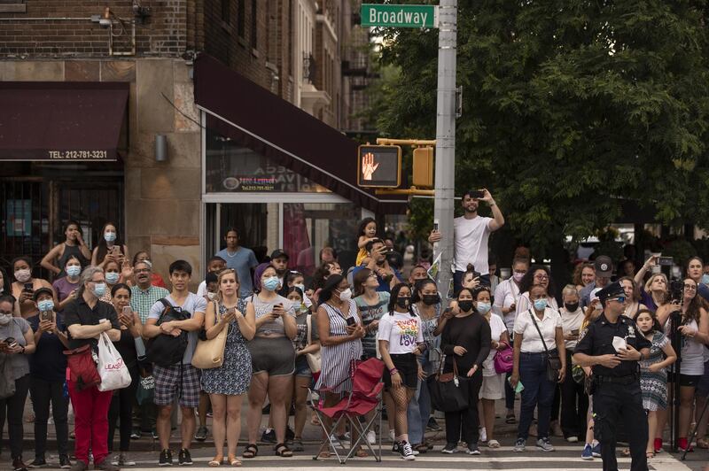 Fans gather as they wait for the arrivals of actors ahead of a screening of 'In the Heights'. Bloomberg