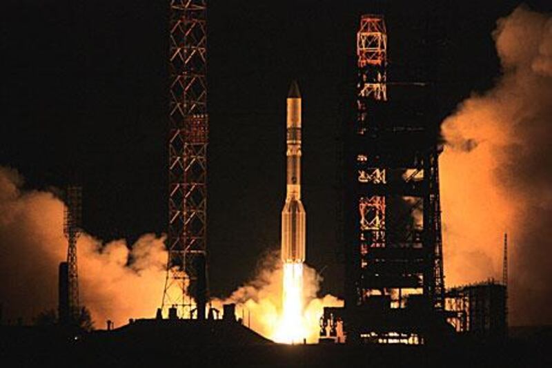 A Proton-M carrier rocket with the Yahsat 1B telecommunications satellite aboard, blasts off from Kazakhstan's Baikonur cosmodrome in April. AFP