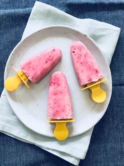 Raspberry and coconut ice lollies. Courtesy Emily Price