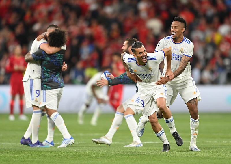 Real Madrid players celebrate after the match. Getty