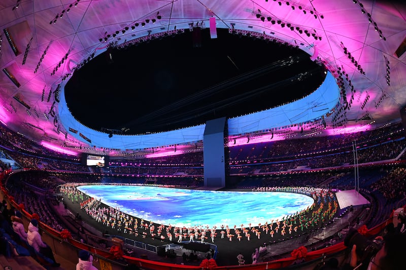 View inside the stadium as performers dance during the opening ceremony. Getty