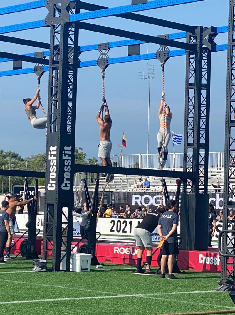 Events include peg board and rope climbs, lifting weights, pushing heavy contraptions over long stretches,  pull-ups, handstand walks, distance swims and obstacle courses.