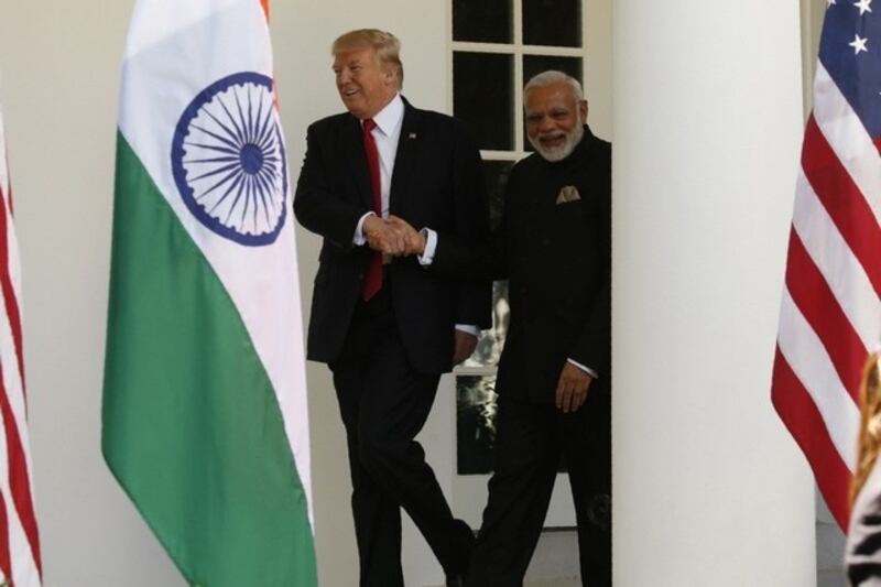 President Donald Trump welcomes Indian prime minister Narendra Modi to the White House on June 26, 2017. Kevin Lamarque / Reuters
