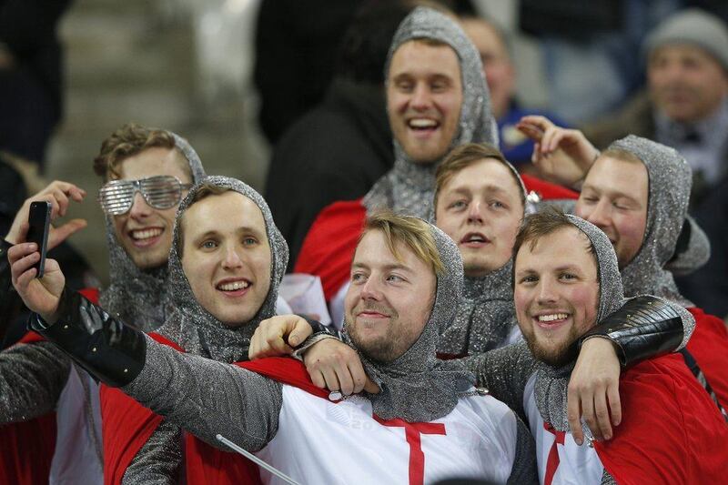 English supporters take a selfie picture prior to the Six Nations rugby match between France and England at the Stade de France stadium in Paris, France, 19 March 2016. EPA/YOAN VALAT