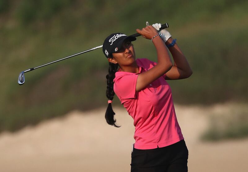 ABU DHABI, UNITED ARAB EMIRATES - NOVEMBER 02:  Aditi Ashok of India in action during Day Two of the Fatima Bint Mubarak Ladies Open at Saadiyat Beach Golf Club on November 2, 2017 in Abu Dhabi, United Arab Emirates.  (Photo by Francois Nel/Getty Images)