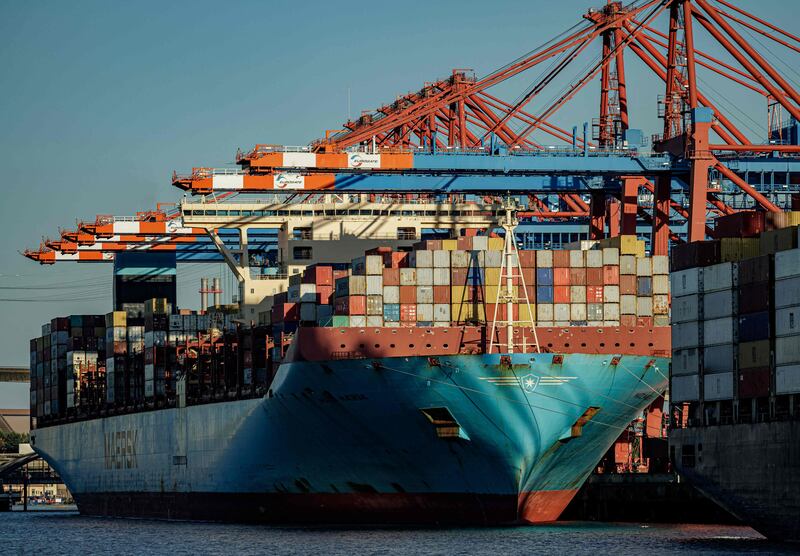 The container ship 'Maersk Bratan' in Hamburg. Maersk and other shipping companies have had to grapple with security threats in the Red Sea following attacks by Houthis. AFP