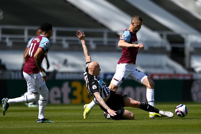 Jonjo Shelvey - 5: Booked 15 minutes in for needless trip on Bowen, then caught in possession by Fornals which allowed West Ham to launch counter-attack. None of his usual probing passes. Continues as captain with Jamaal Lascelles out injured but is not a natural leader and couldn't lift team with 10-man West Ham dominating second half. Getty