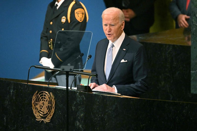 US President Joe Biden addresses the 77th session of the United Nations General Assembly at the UN headquarters in New York. AFP