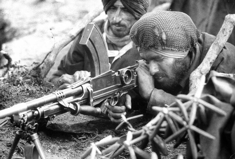 India fought about a month-long war with China in 1962. About 1,400 Indian soldiers were killed and 4,000 captured. A little more than 700 Chinese soldiers were killed. Larry Burrows / Time & Life Pictures / Getty Images / 1962