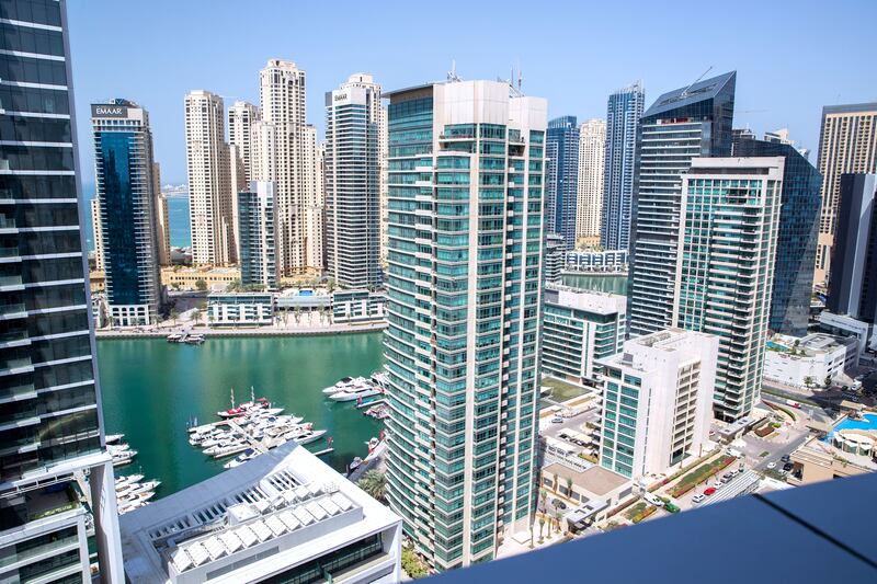 Dubai Marina: Dh1,391 per square foot — down 2.0 per cent in August, up 2.3 per cent in July, up 1.8 per cent in June, down 0.3 per cent in May, down 0.7 per cent in April. Victor Besa / The National