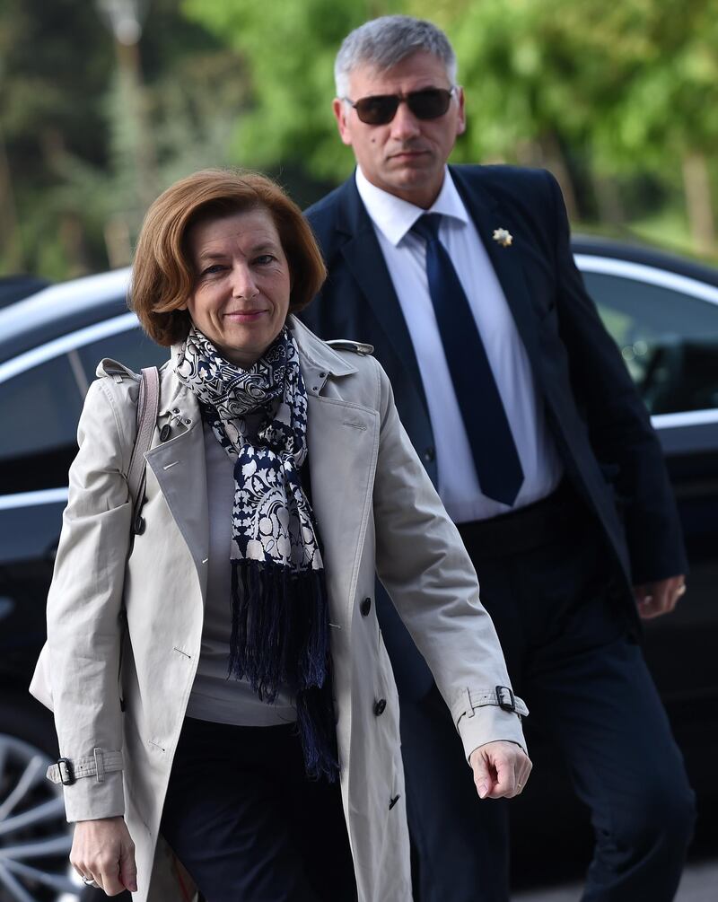epa06712206 Minister of Defence of France Florence Parly (L) arrives at the plenary session of the Informal meeting of defence ministers at the National Palace of Culture in Sofia, Bulgaria, 05 May 2018. Bulgaria took over its first Presidency of the European Council from January 2018 until June 2018.  EPA/Borislav Troshev