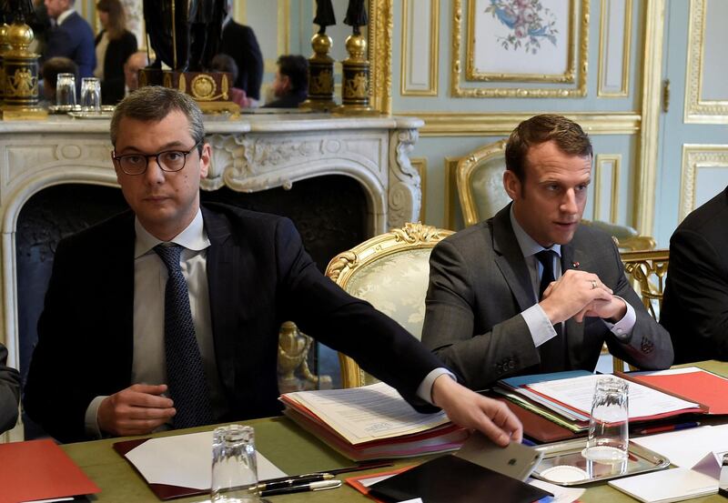 FILE PHOTO: French President Emmanuel Macron and Secretary General of the Elysee Palace, Alexis Kohler attend a Defense Council at the Elysee Palace in Paris, France, May 24, 2017.  Picture taken May 24, 2017.   REUTERS/Stephane De Sakutin/Pool/File Photo