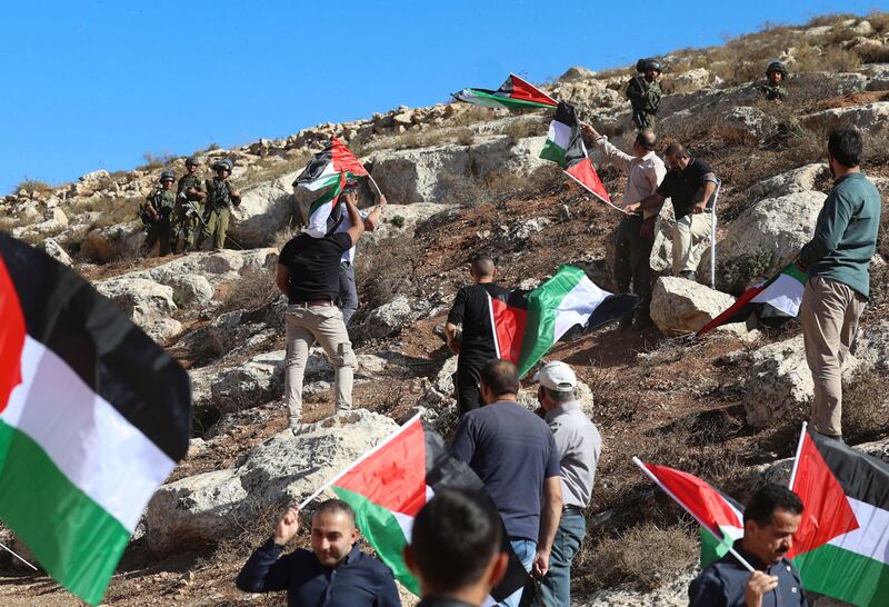 Demonstrators gather for the protest near  Deir Al Hatab, east of Nablus. Photo: AFP