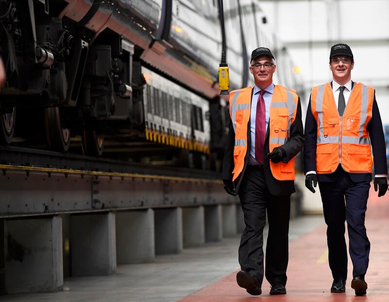 The then chancellor of the exchequer George Osborne and Mr Darling visited the Hitachi Rail Europe plant in Ashford during a pro-Remain event before the EU referendum in 2016 